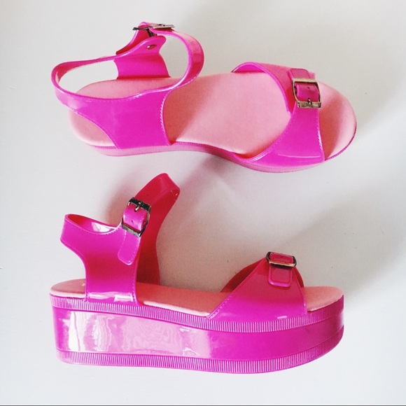 pink flatform sandals
